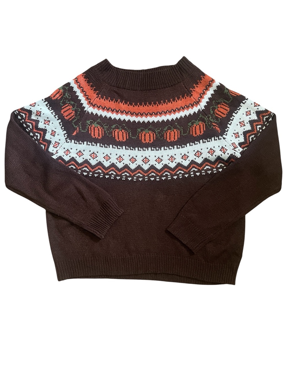 SHEIN Brown Pumpkin Fair Isle Yoke Sweater
